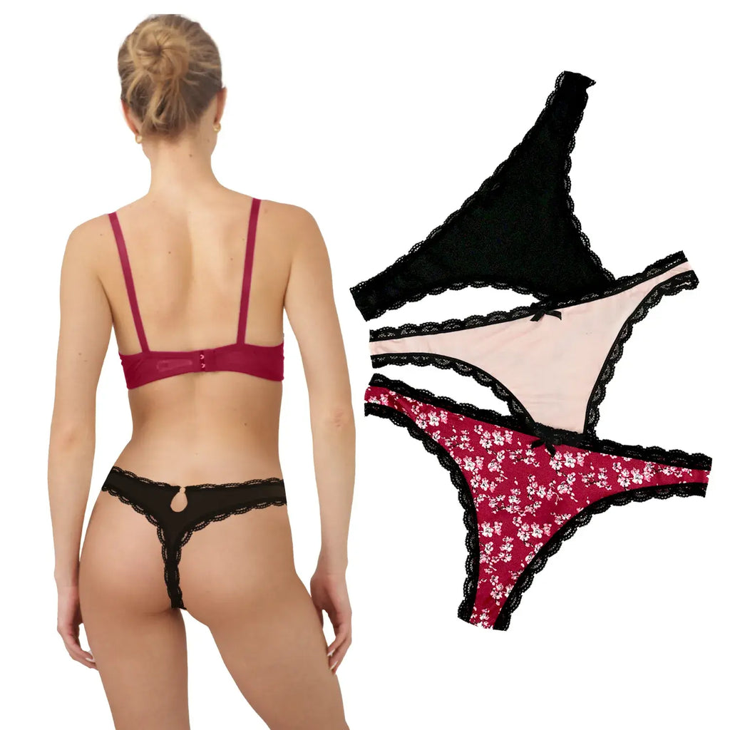 Paquete de 3 bragas tanga xon encaje SexyBox Mod. 16632