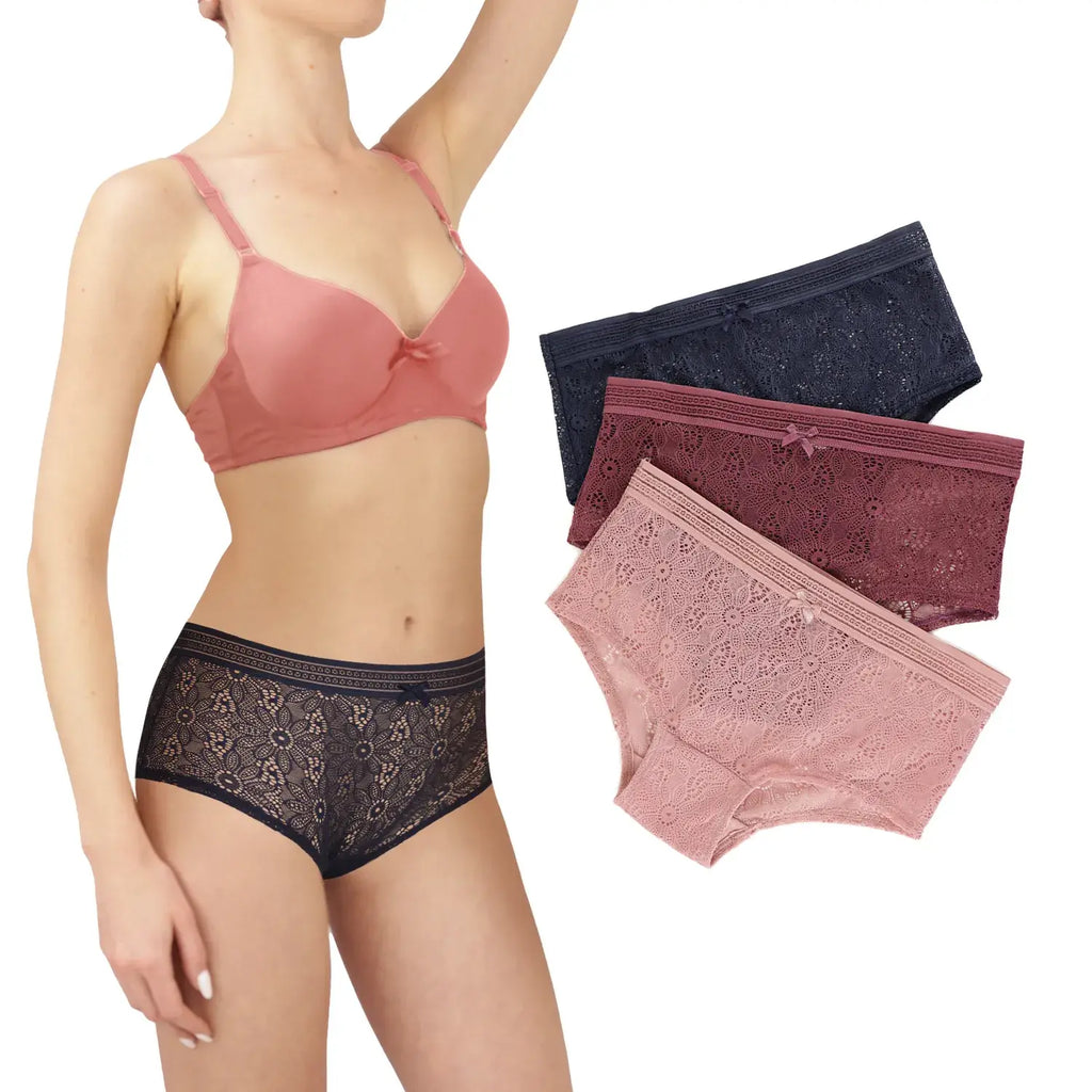 Set De 3 Pantaleta Tipo Boxer De Encaje Sexybox Mod. 21669