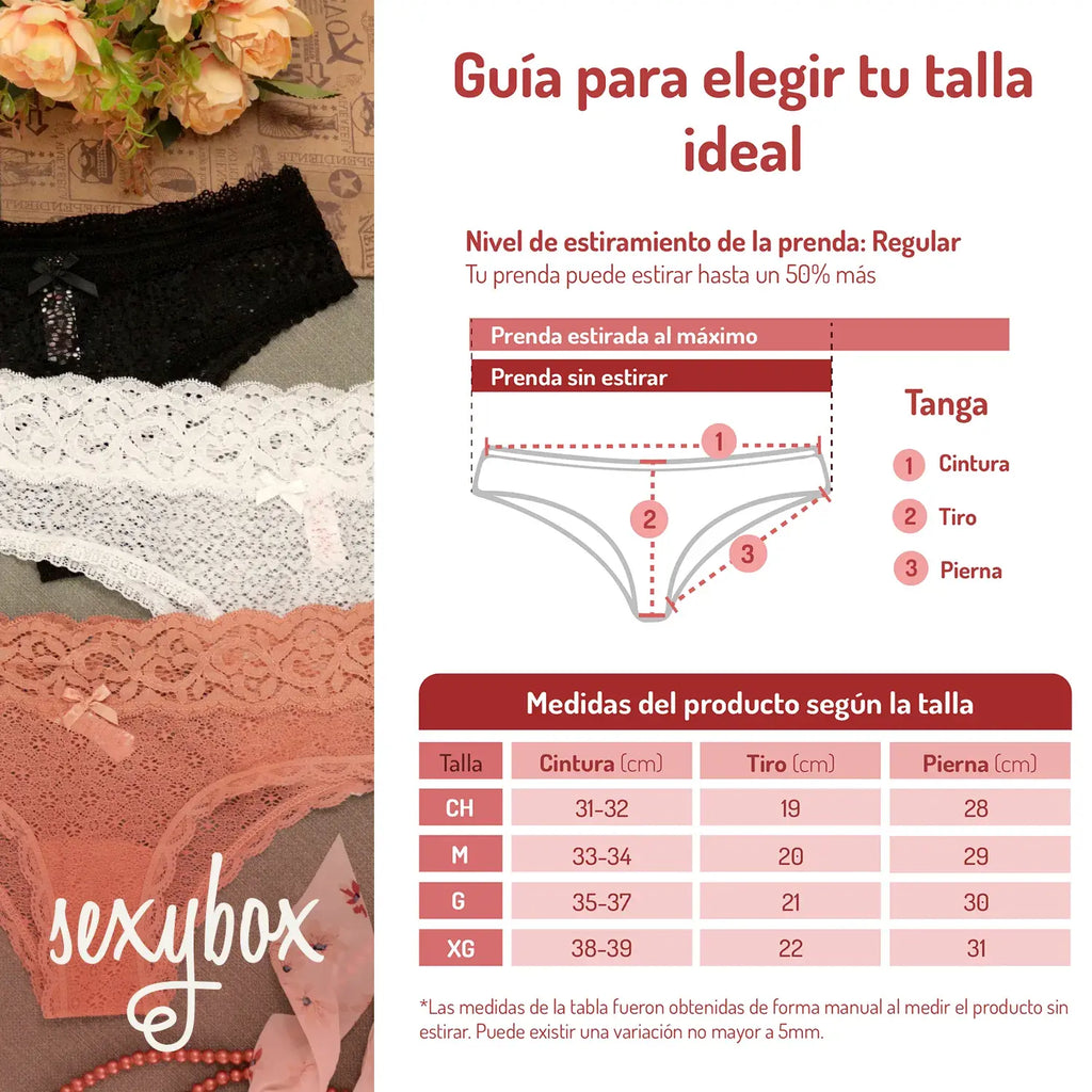 Paquete 3 Bragas Bikini De Encaje Suave Sexybox Mod. 16028