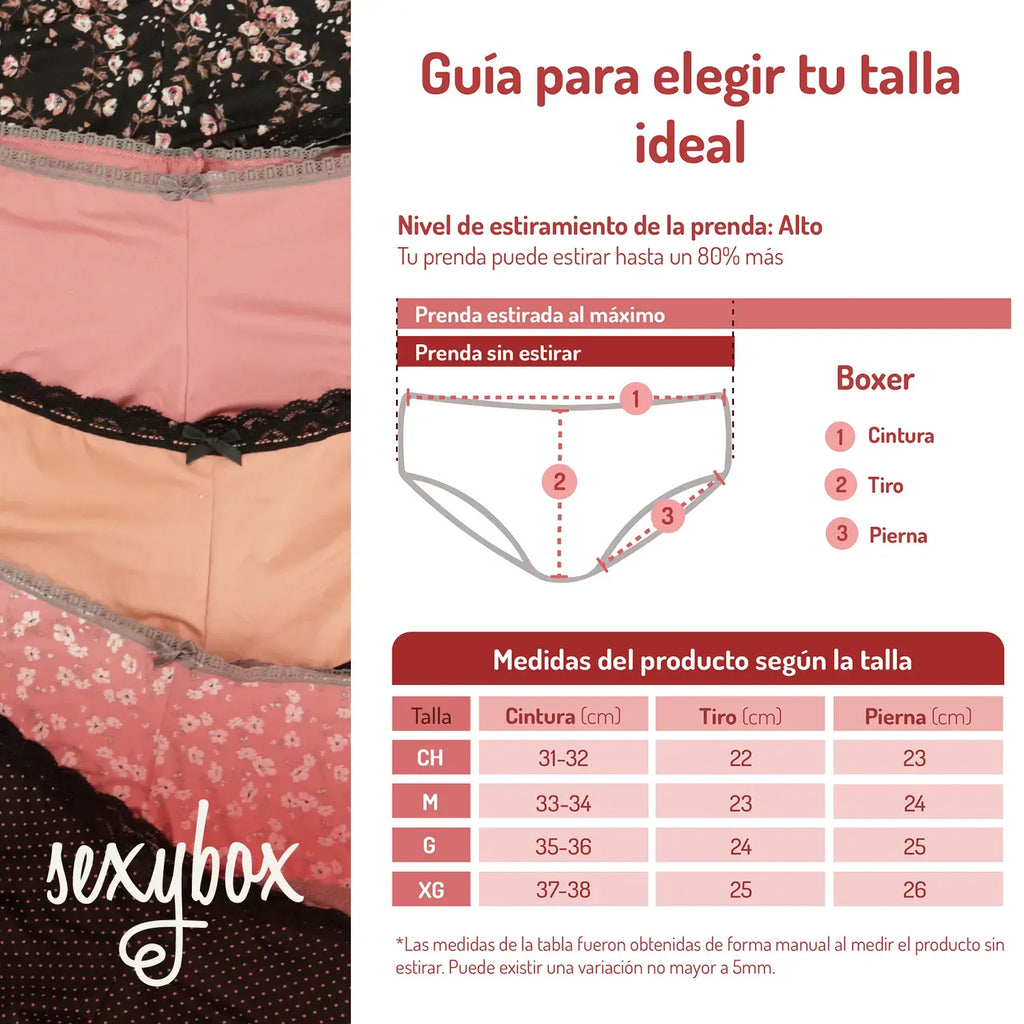 Paquete De 5 Bóxer Liso Con Encaje Sexybox Mod. 16605