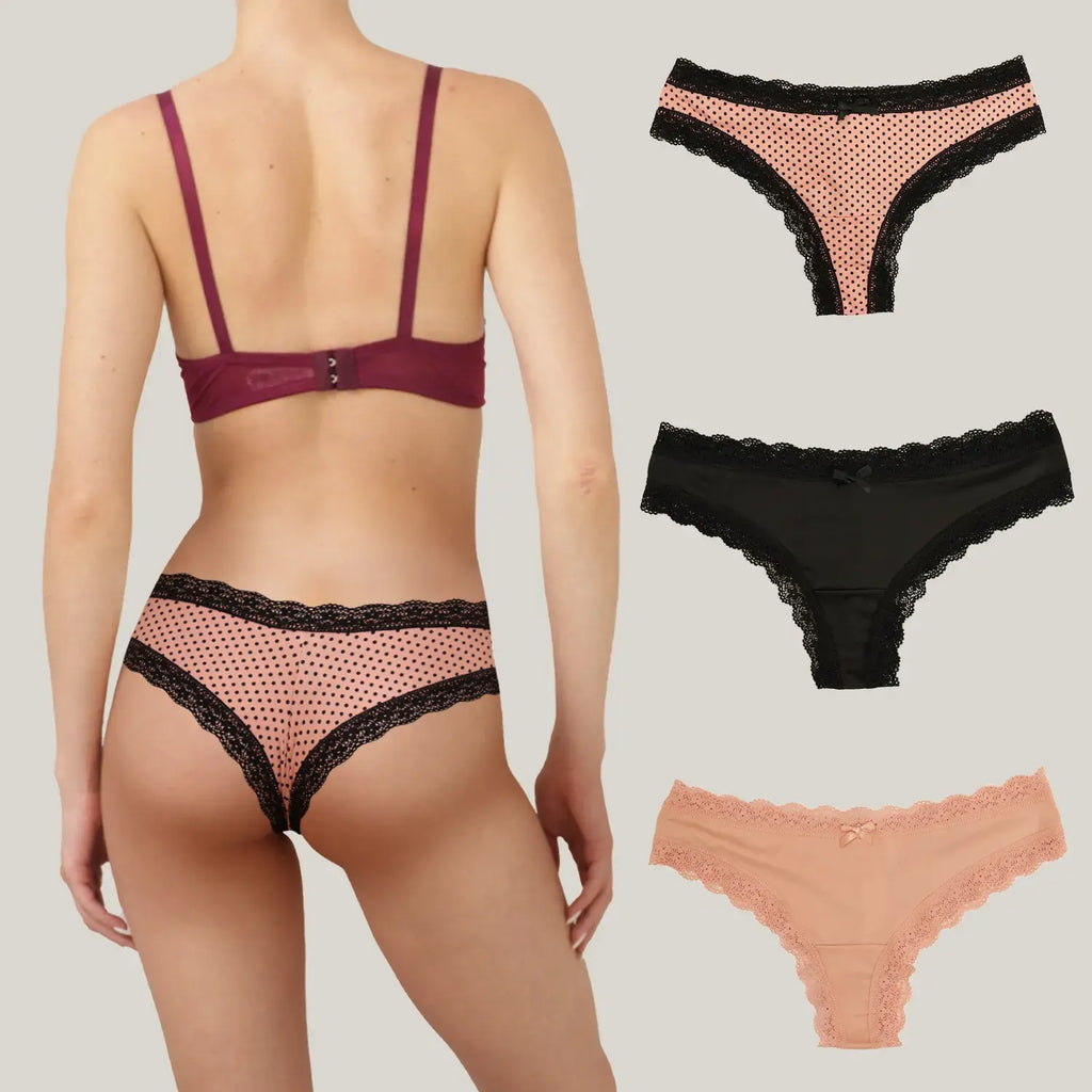 Set De 3 Tangas Con Bordes De Encaje Sexybox Mod. 16650
