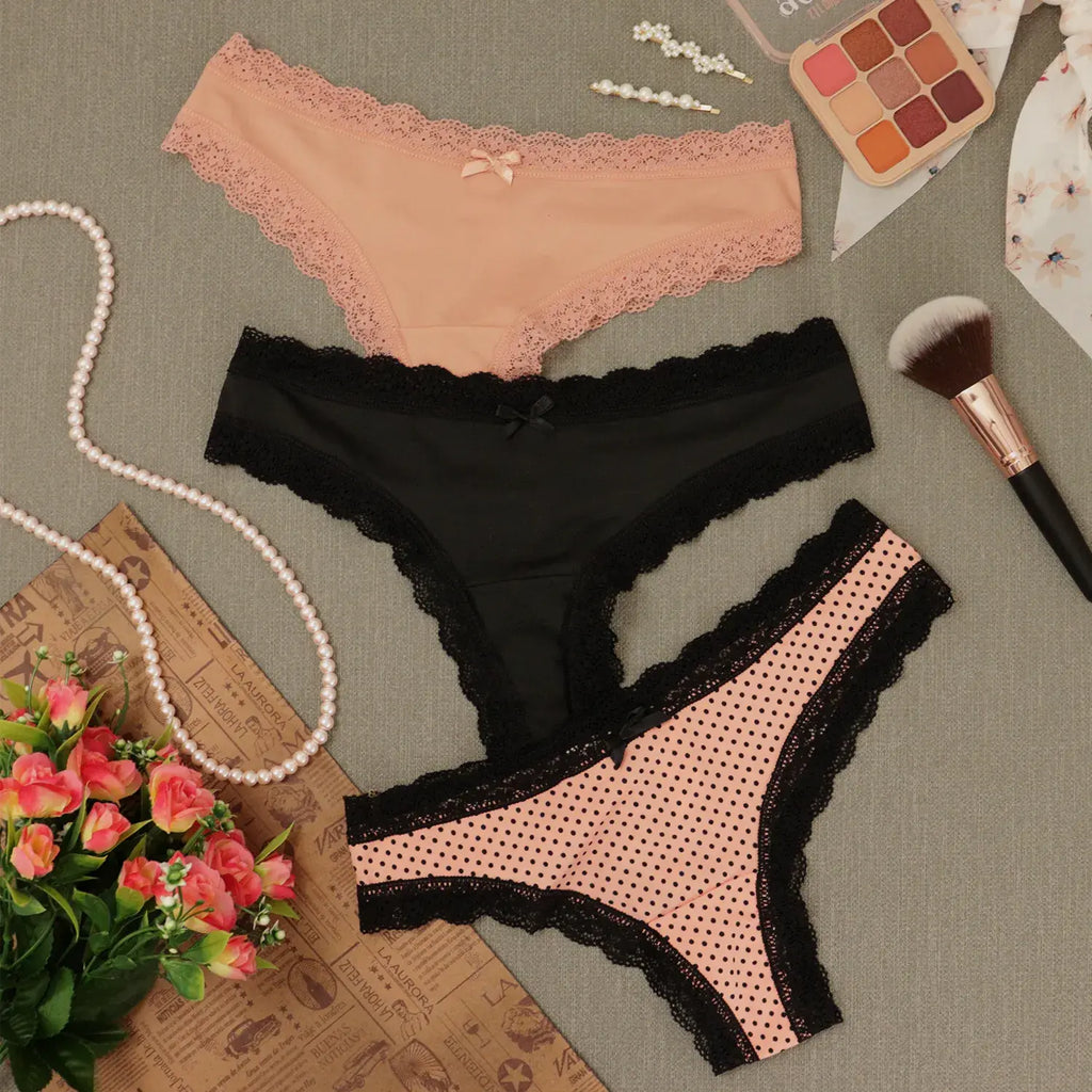 Set De 3 Tangas Con Bordes De Encaje Sexybox Mod. 16650