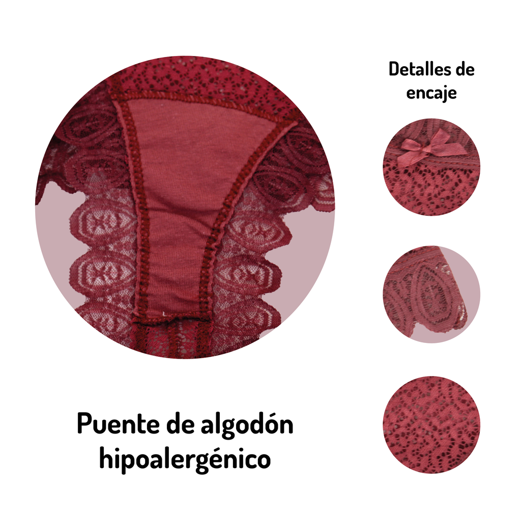 Tanga de moda con encaje delgado marca SEXYBOX paquete de 6 piezas