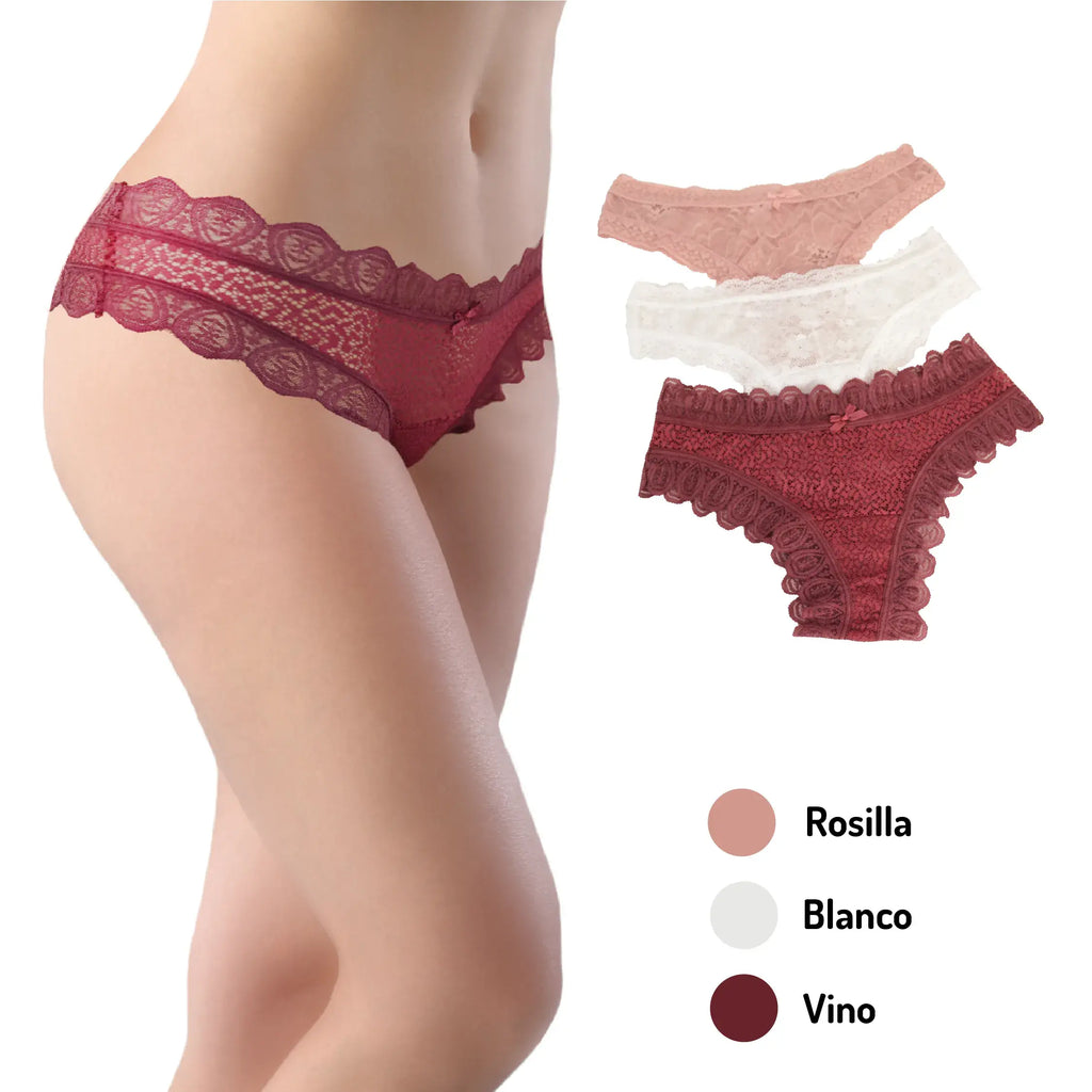 Set De 3 Calzón Tipo Bikini De Encaje Sexybox Mod. 13153