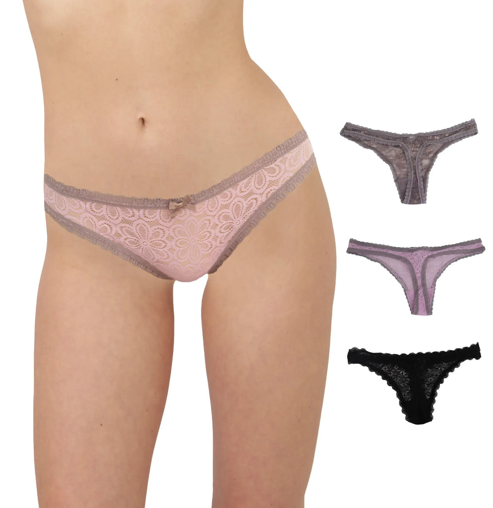 Set De 3 Tangas Lencería Sexy De Encaje Sexybox Mod. 11617