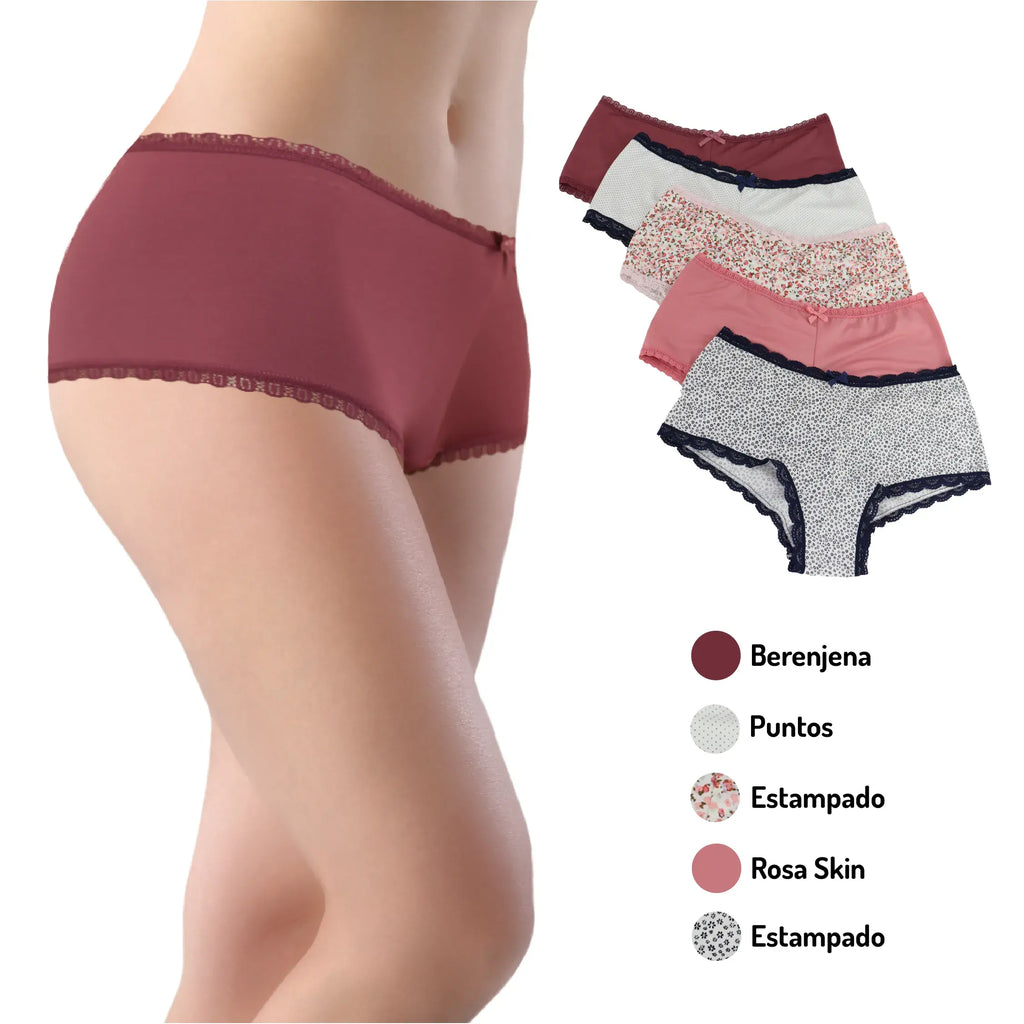 Set 5 Bóxer Suave Encaje Colores Varios Sexybox Mod. 21008
