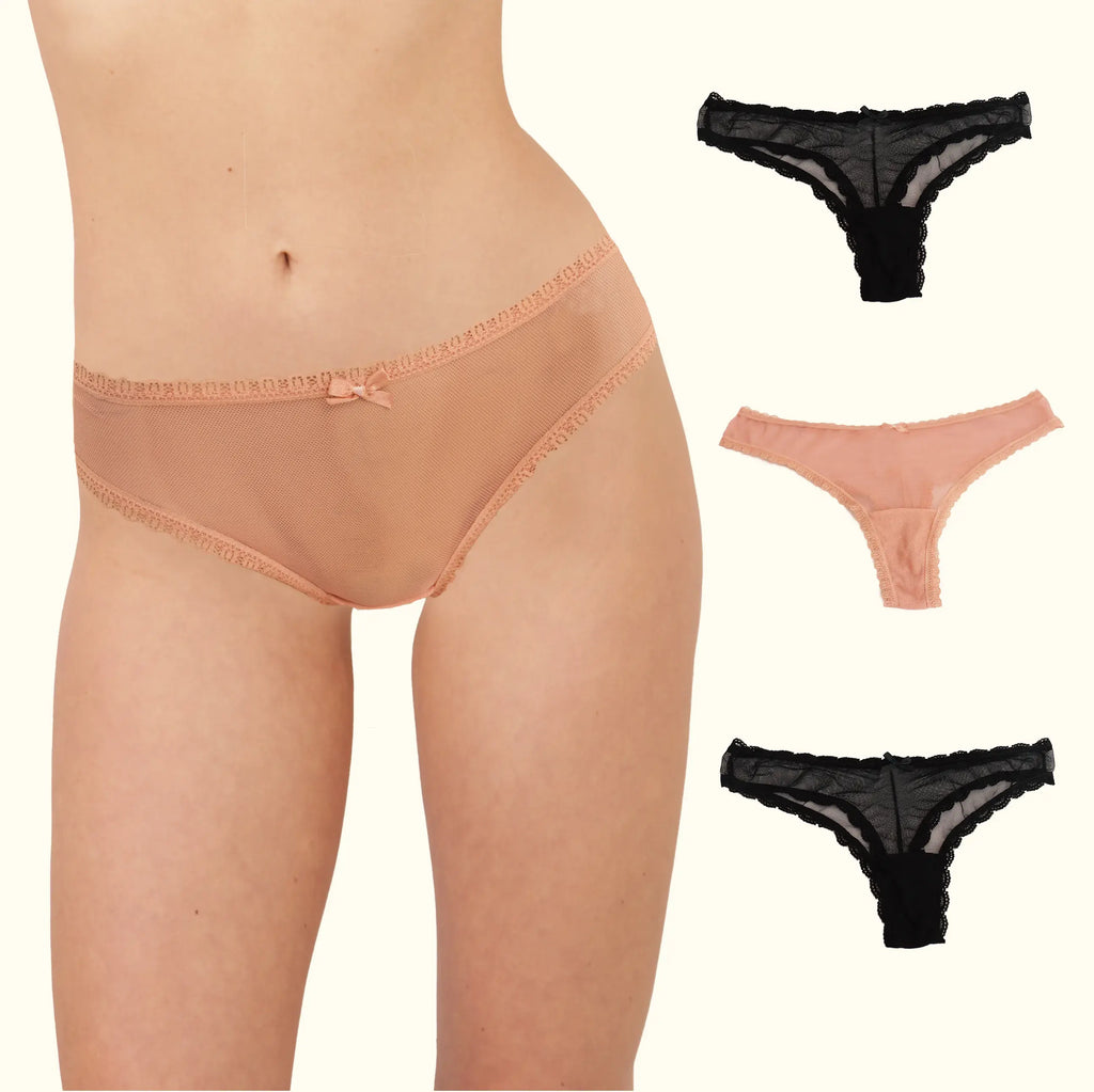 Set 3 Tangas Encaje Transparente Lencería Sexy Mod. 16652
