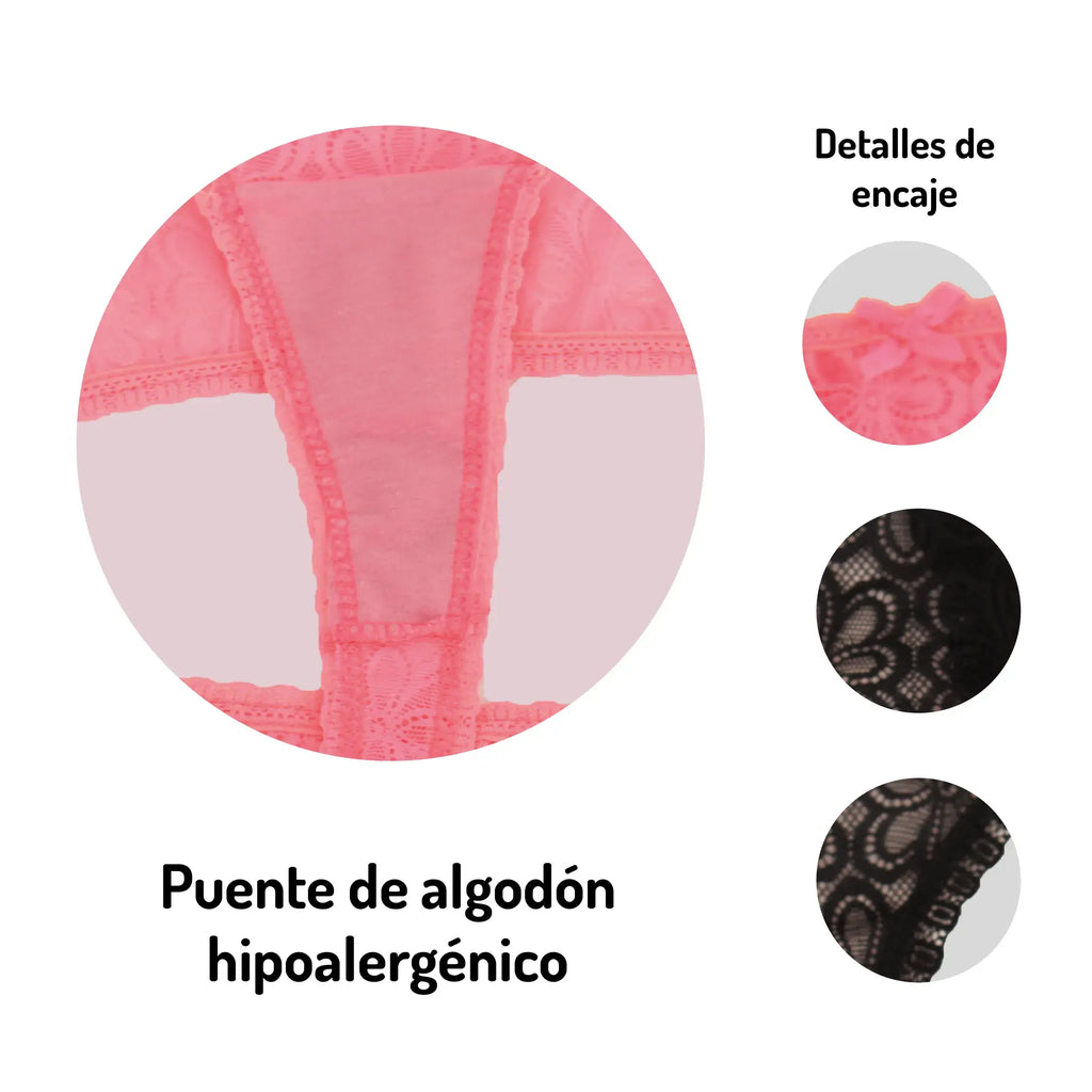 Set 3 Tangas Sexy Corte V De Encaje Sexybox Mod. 11130