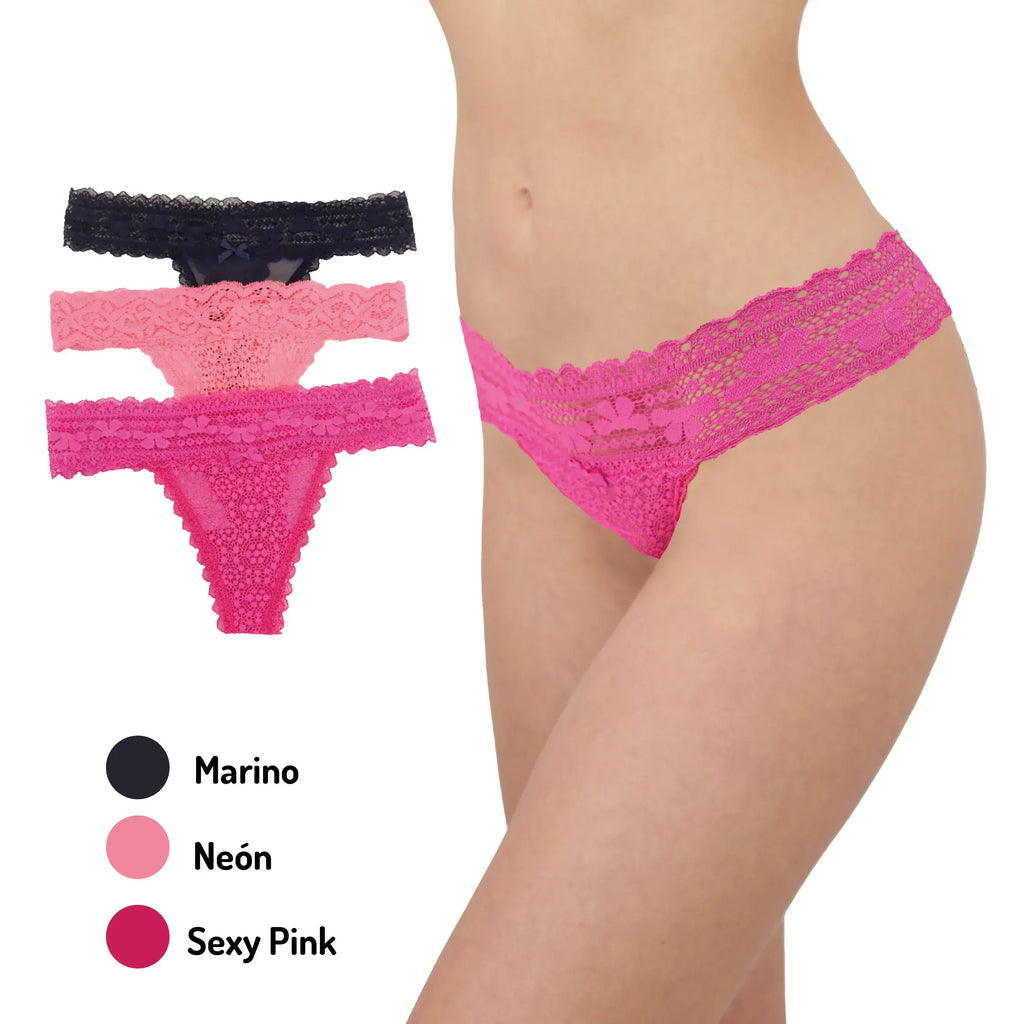 Set De 3 Tangas C/encaje Varios Colores Sexybox Mod. 16638