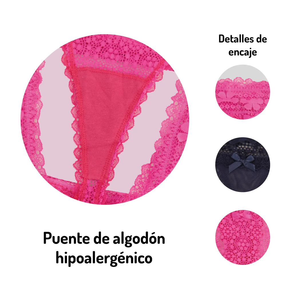 Set De 3 Tangas C/encaje Varios Colores Sexybox Mod. 16638