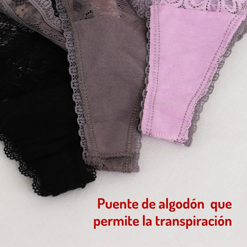 Set De 3 Tangas Lencería Sexy De Encaje Sexybox Mod. 11617