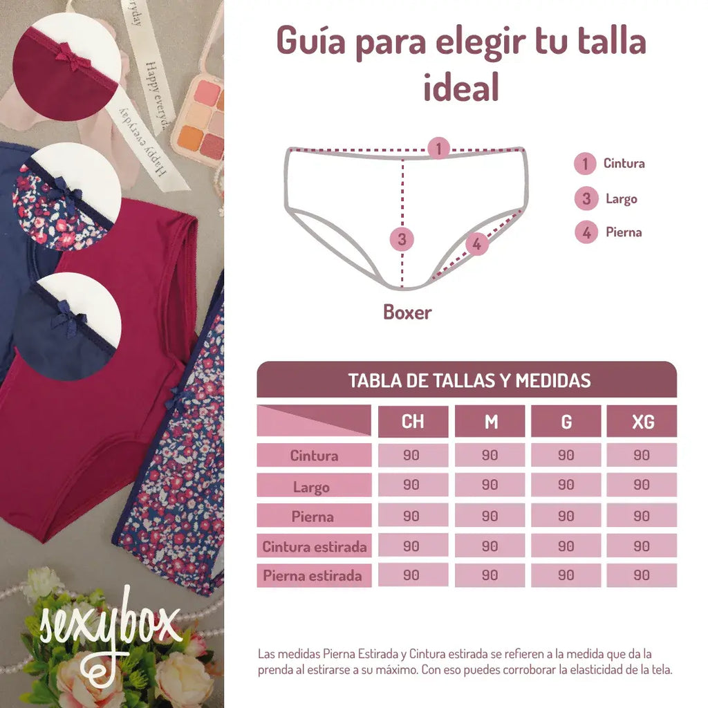 Set De 3 Pantaletas Tipo Boxer Dama Sexybox Mod. 12909