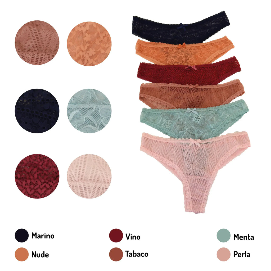 Set De 6 Tangas Encaje Colores Varios Sexybox Mod. 12933