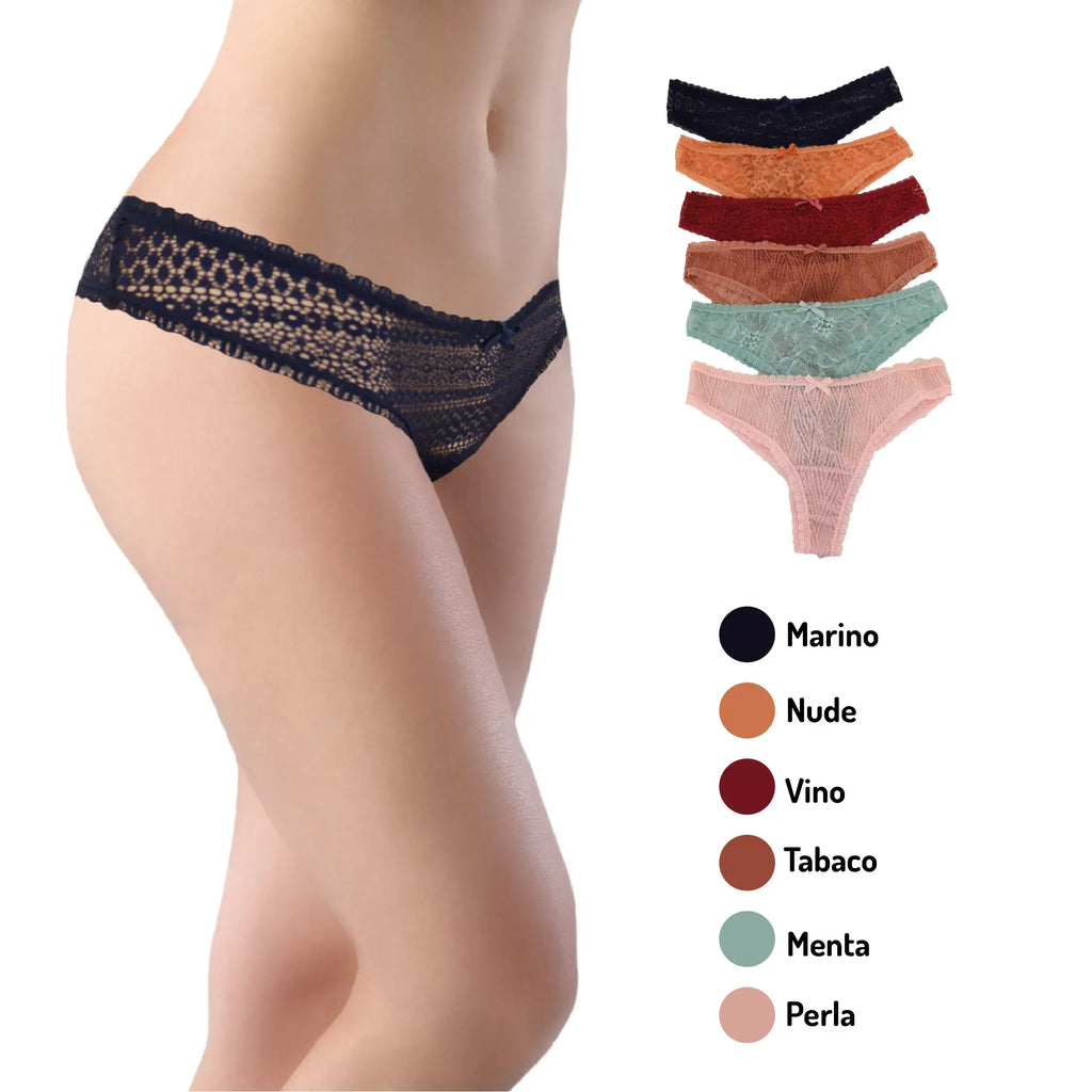Set De 6 Tangas Encaje Colores Varios Sexybox Mod. 12933