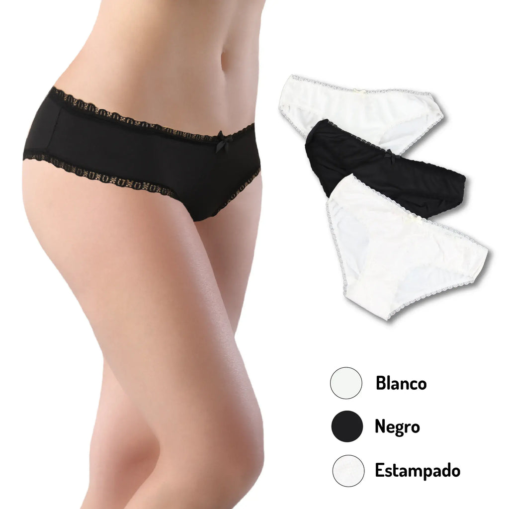 Paquete De 3 Calzones Bikini Con Encaje Sexybox Mod. 16646
