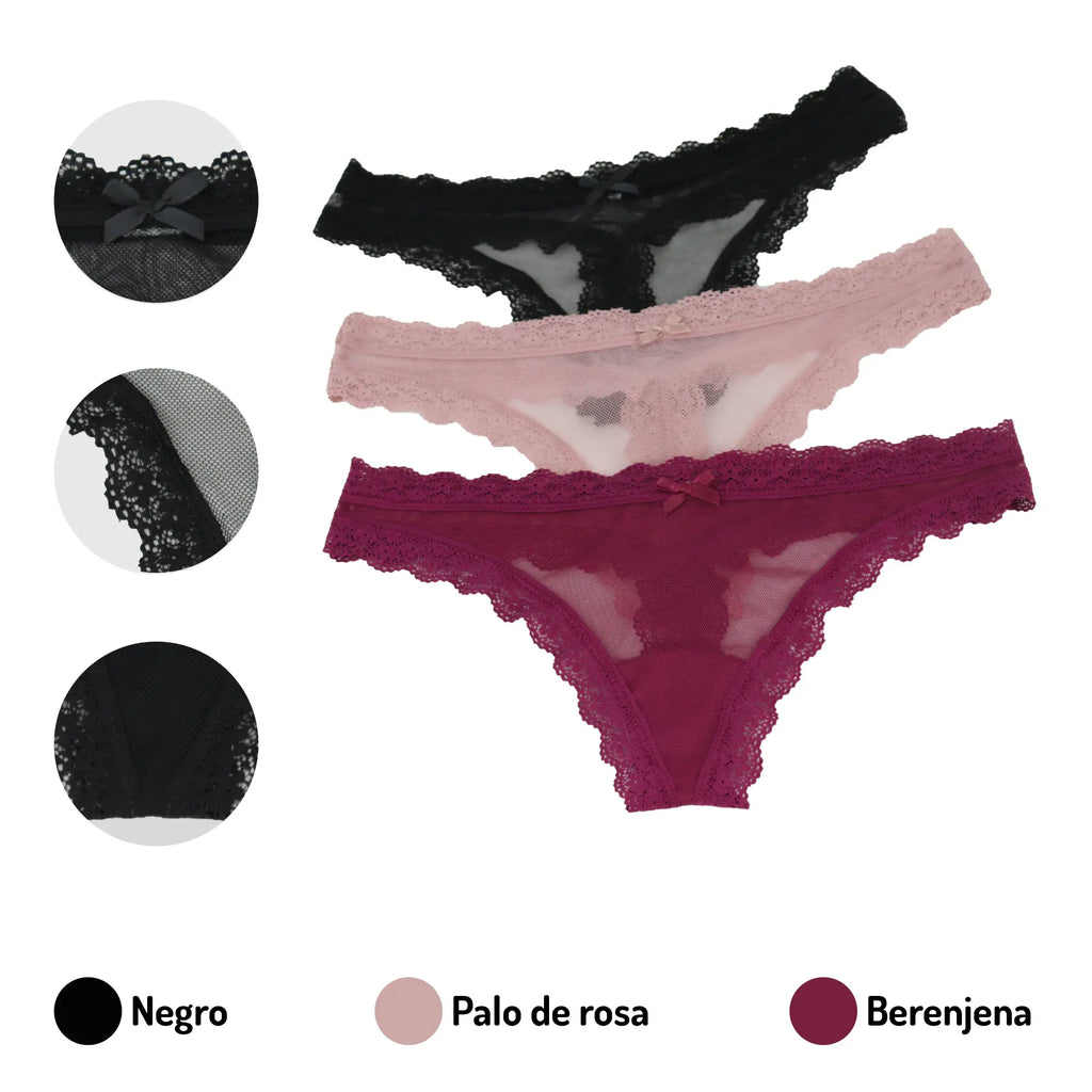 Paquete De 3 tangas Sexy De Encaje Sexybox Mod. 21246