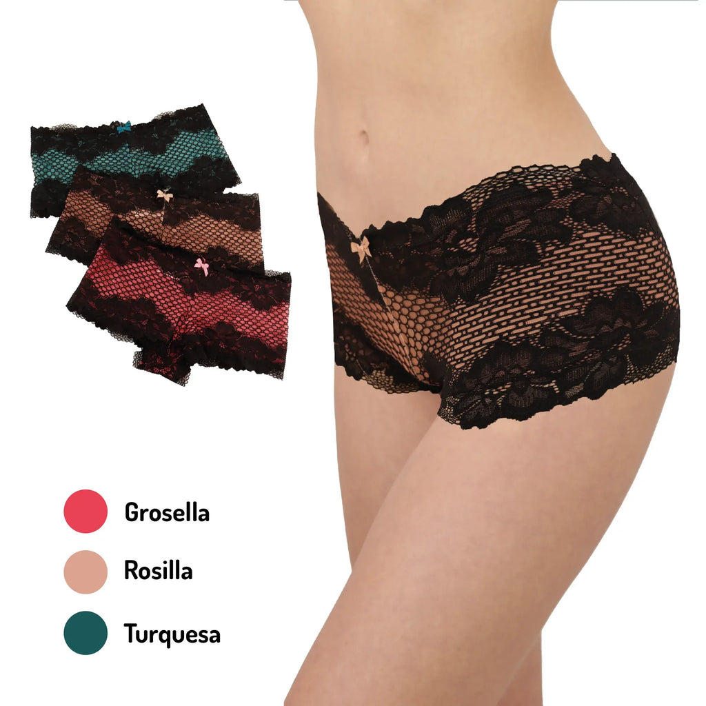 Paquete 3 Bóxer De Encaje Sexy Bicolor Sexybox Mod. 7559.1