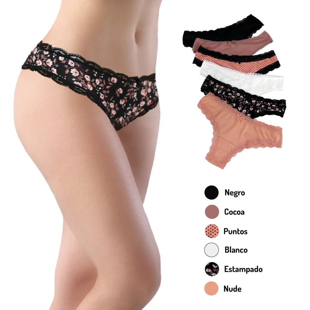 Tanga con encaje Sexybox para mujer paquete de 6 piezas